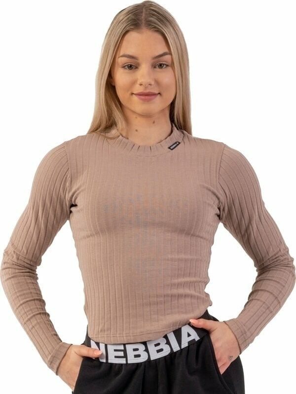 Nebbia Nebbia Organic Cotton Ribbed Long Sleeve Top Brown XS Fitnes majica
