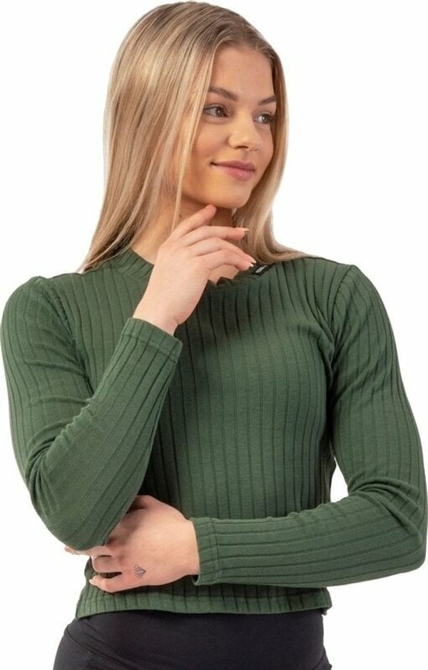 Nebbia Nebbia Organic Cotton Ribbed Long Sleeve Top Dark Green M Fitnes majica