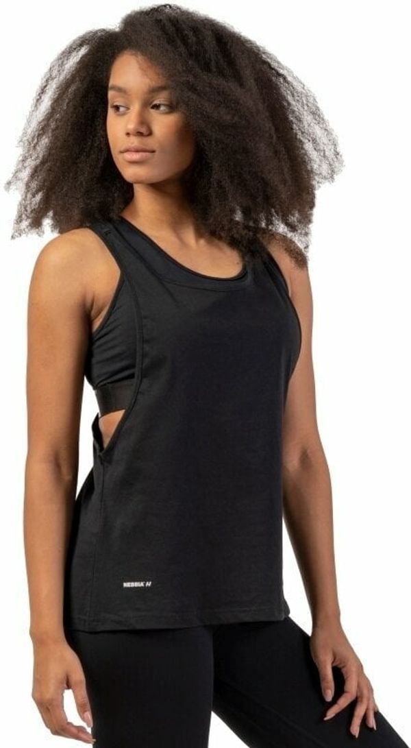 Nebbia Nebbia Sleeveless Loose Cross Back Tank Top "Feeling Good" Black L Fitnes majica