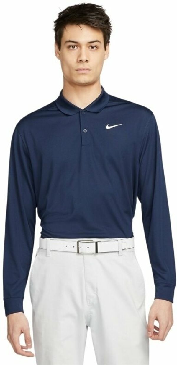 Nike Nike Dri-Fit Victory Solid Mens Long Sleeve Polo College Navy/White L