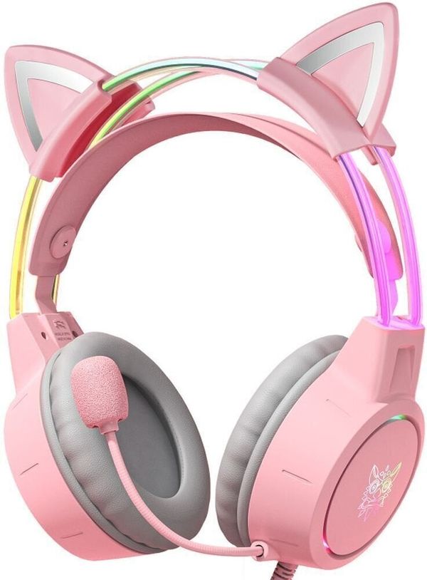 Onikuma Onikuma X15 PRO Double-Head Beam RGB Wired Gaming Headset With Cat Ears Pink