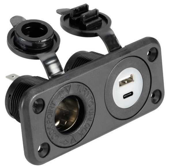Osculati Osculati Lighter socket + USB-A + USB-C black Adapterji / Konektorji / Vtičnice