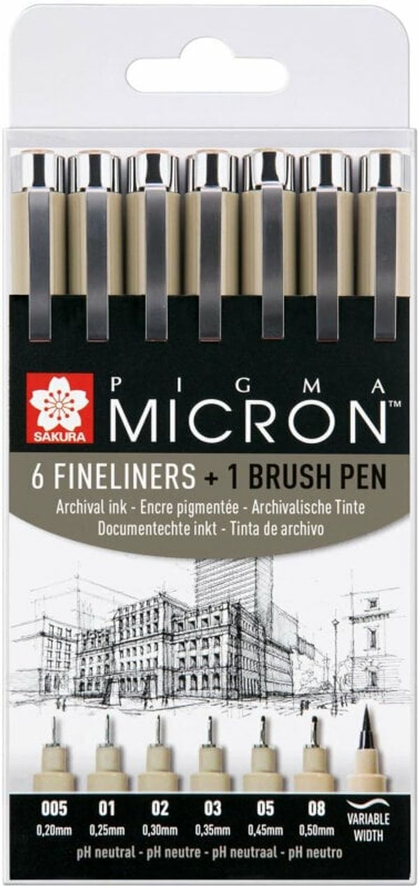 Sakura Sakura Pigma Micron Fineliner Tehnična pisala Black 7 kosov