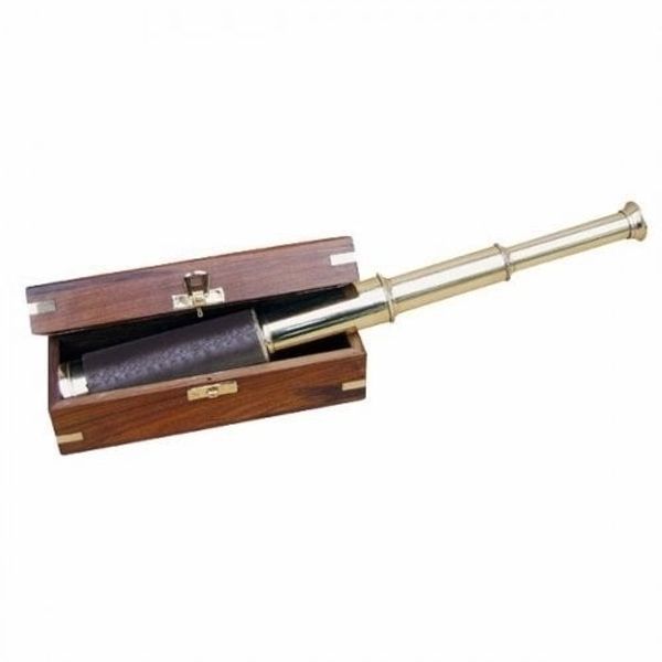 Sea-Club Sea-Club Telescope brass with leather handle in wooden box