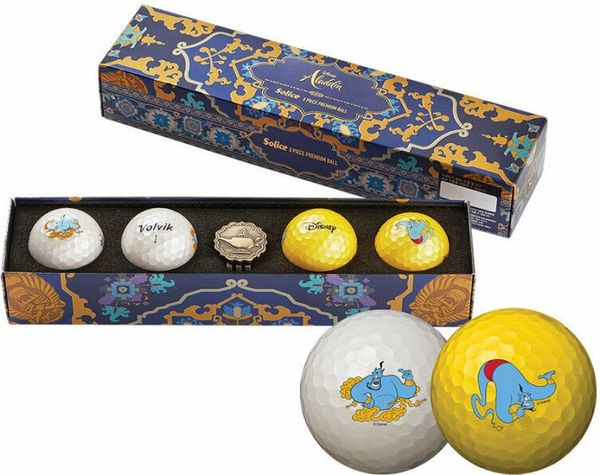 Volvik Volvik Solice Disney 4 Pack Golf Balls Aladdin Plus Ball Marker White/Gold