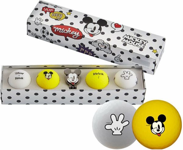 Volvik Volvik Vivid Disney Characters 4 Pack Golf Balls Mickey Mouse Plus Ball Marker White/Yellow