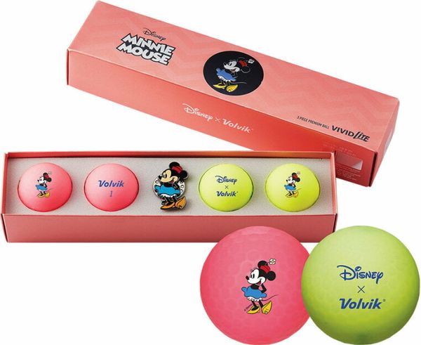 Volvik Volvik Vivid Lite Disney Characters 4 Pack Golf Balls Minnie Mouse Plus Ball Marker Pink/Green