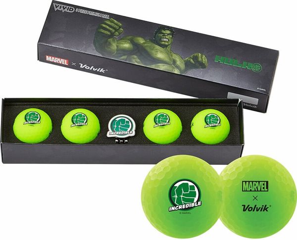 Volvik Volvik Vivid Marvel 2.0 4 Pack Golf Balls Hulk Plus Ball Marker Green