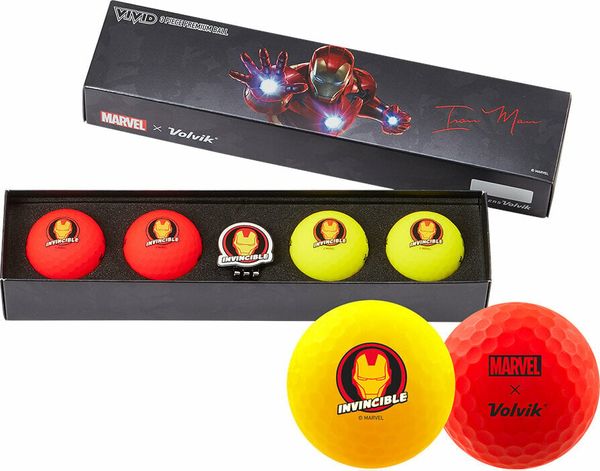 Volvik Volvik Vivid Marvel 2.0 4 Pack Golf Balls Iron Man Plus Ball Marker Red/Yellow