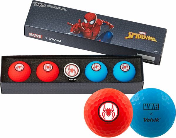 Volvik Volvik Vivid Marvel 2.0 4 Pack Golf Balls Spider Man Plus Ball Marker Red/Blue