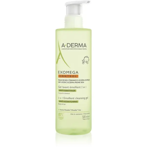 A-Derma A-Derma Exomega Control 2 in 1 emollient cleansing gel gel za prhanje za suho do atopijsko kožo 500 ml