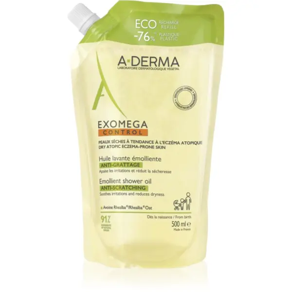 A-Derma A-Derma Exomega Control Emollient Shower Oil mehčalno olje za prhanje nadomestno polnilo 500 ml