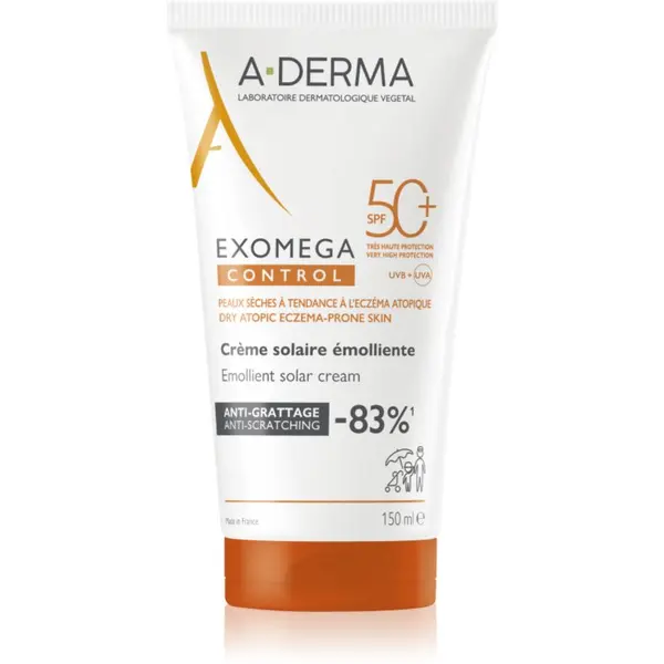 A-Derma A-Derma Exomega Control Emollient Solar Cream zaščitna krema za obraz in telo SPF 50+ 150 ml