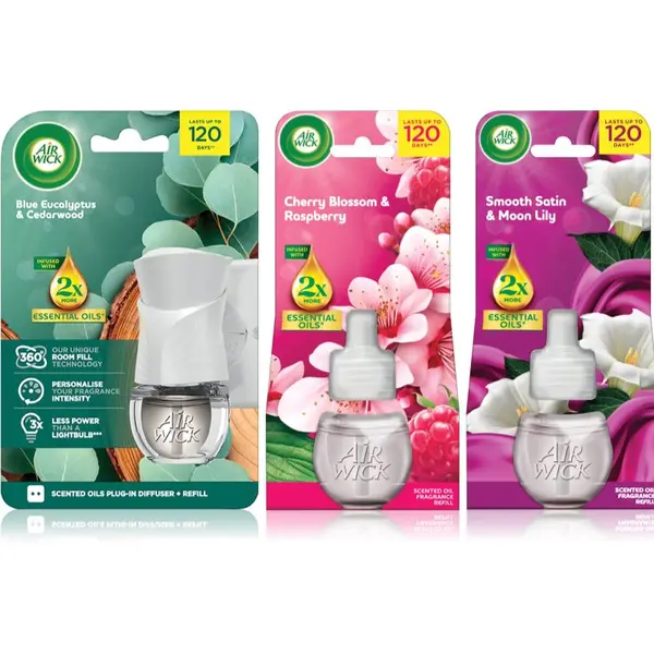Air Wick Air Wick Cherry Blossom & Rasberry Blue Eucalyptus & Cedarwood Essential Oils Smooth Satin & Moon Li osvežilec zraka
