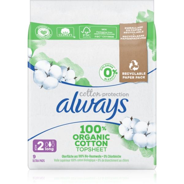 Always Always Cotton Protection Long vložki brez dišav 9 kos