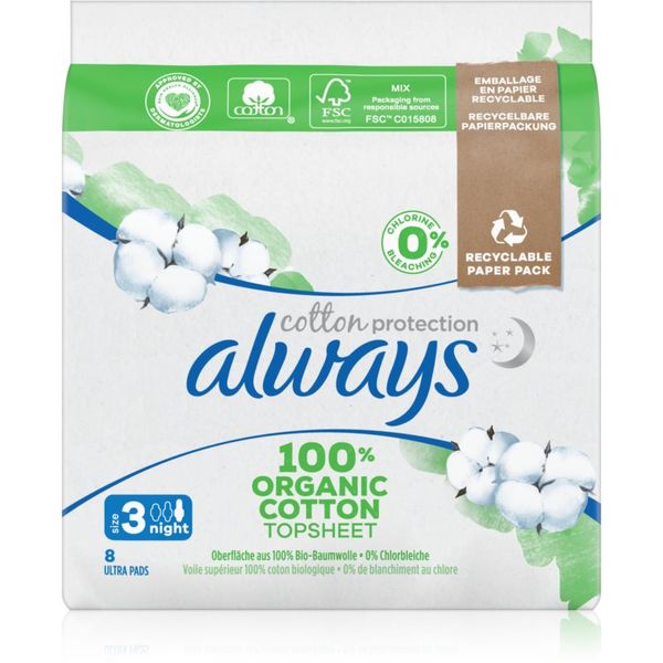 Always Always Cotton Protection Night vložki brez dišav 8 kos