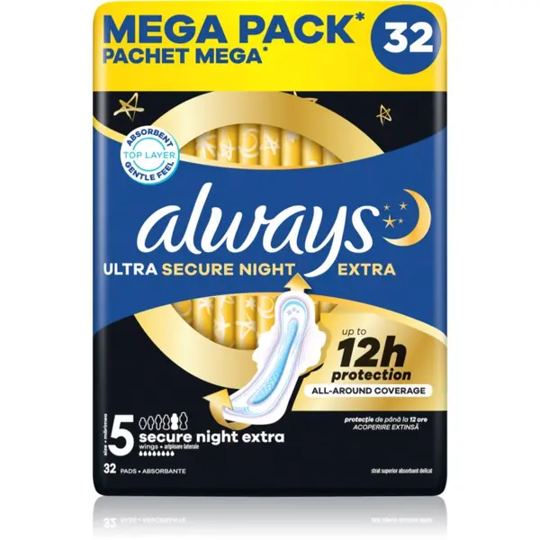 Always Always Ultra Secure Night Extra Size 5 vložki za noč 32 kos