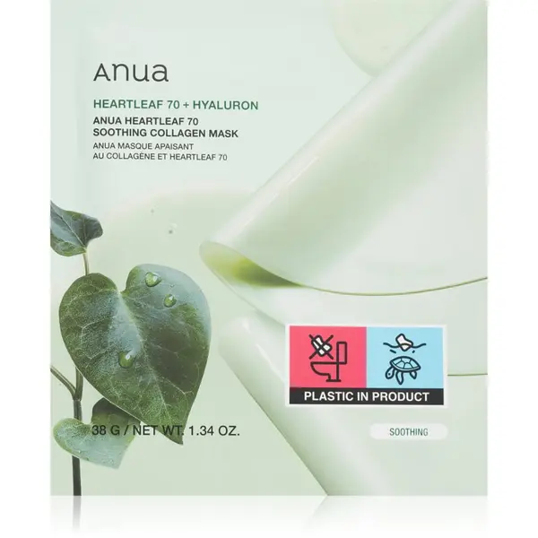 Anua Anua Heartleaf 70% + Hyaluron Soothing Collagen Mask vlažilna maska za obraz s pomirjajočim učinkom 1 kos