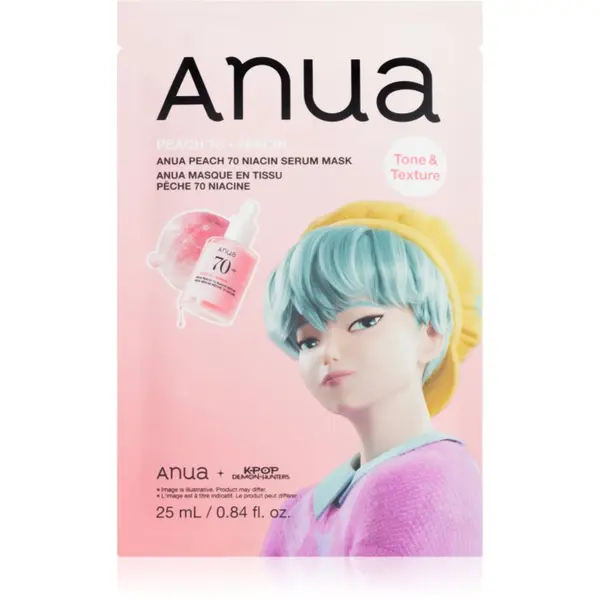 Anua Anua K-Pop Demon Hunters Peach 70% Niacin Mask posvetlitvena maska za obraz s kolagenom 1 kos