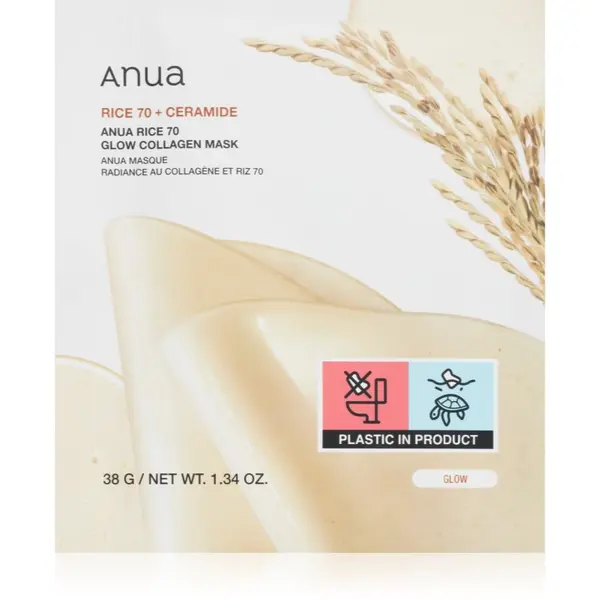 Anua Anua Rice 70% + Ceramide Glow Collagen Mask posvetlitvena maska za obraz s kolagenom 1 kos
