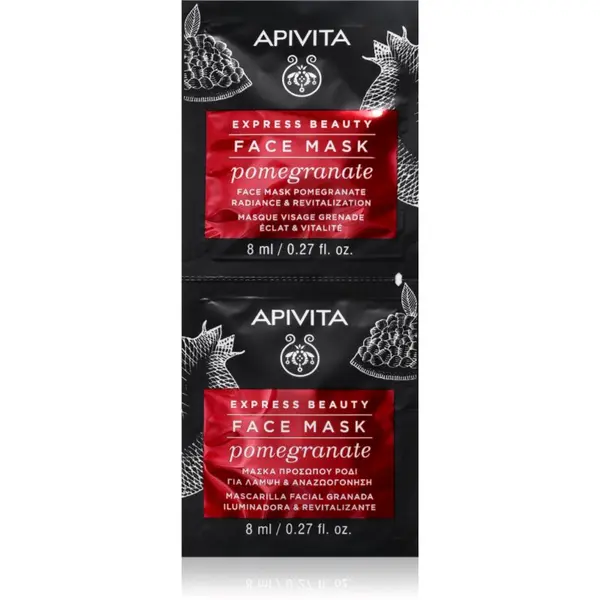 Apivita Apivita Express Beauty Pomegranate revitalizacijska in posvetlitvena maska za obraz 2x8 ml