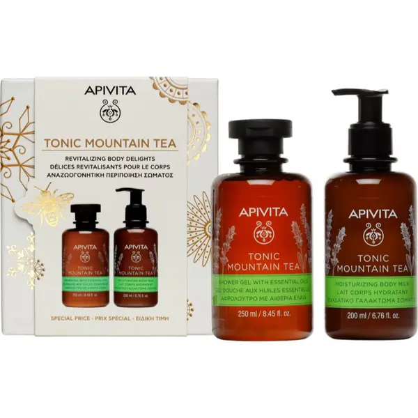 Apivita Apivita Tonic Mountain Tea Shower Gel & Body Milk Set darilni set za osvetljevanje kože in hidratacijo