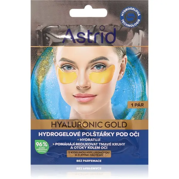Astrid Astrid Hyaluronic Gold maska za oči proti gubam, zabuhlosti in temnim kolobarjem 2 kos