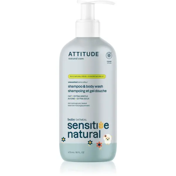 Attitude Attitude Sensitive Natural Baby Oatmeal šampon in gel za umivanje 2v1 za občutljivo kožo za otroke 473 ml