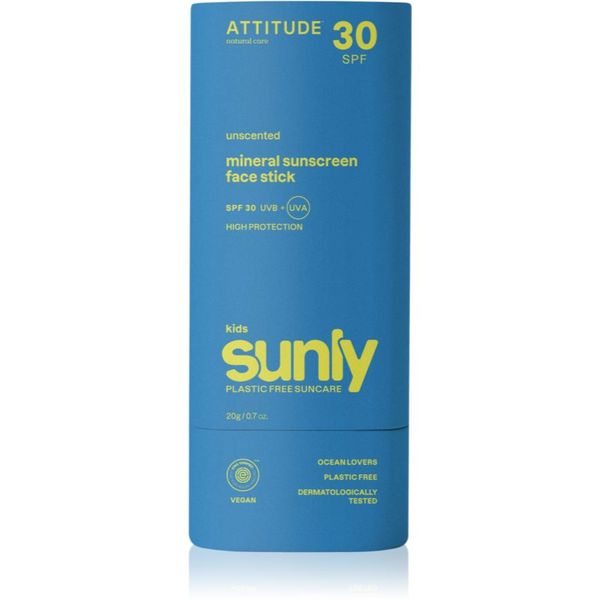 Attitude Attitude Sunly Kids Face stick mineralna krema za sončenje v paličici za otroke SPF 30 20 g