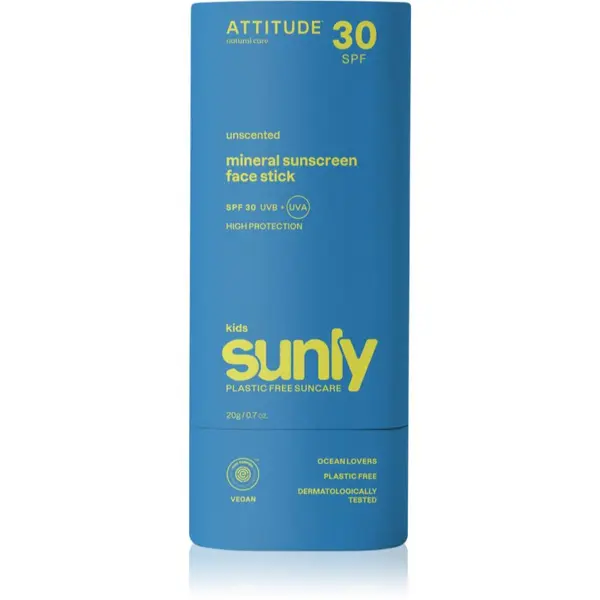 Attitude Attitude Sunly Kids Face stick mineralna krema za sončenje v paličici za otroke SPF 30 20 g