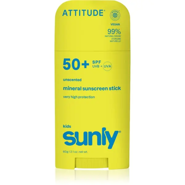 Attitude Attitude Sunly Kids Mineral Sunscreen Stick SPF 50+ mineralna zaščitna krema za obraz in telo v paličici za otroke 60 g