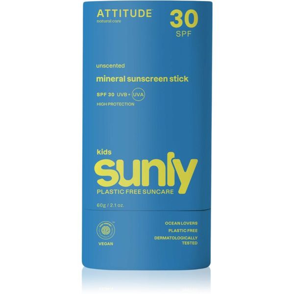 Attitude Attitude Sunly Kids Sunscreen Stick mineralna krema za sončenje v paličici za otroke SPF 30 60 g