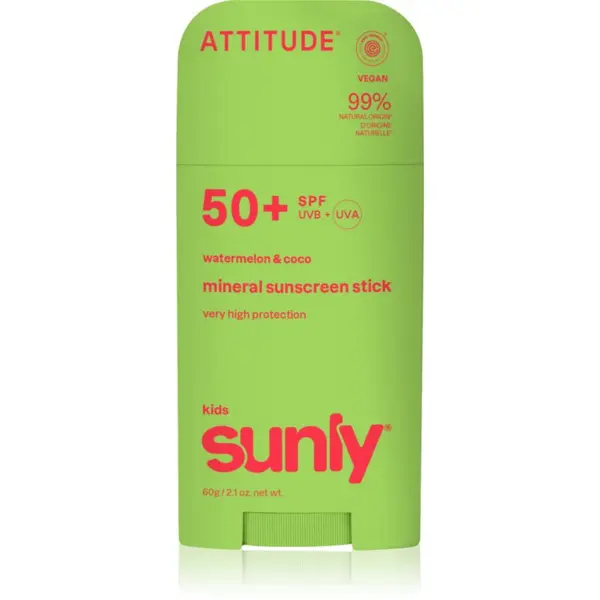 Attitude Attitude Sunly Kids Watermelon & Coco mineralna zaščitna krema za obraz in telo v paličici SPF 50+ 60 g