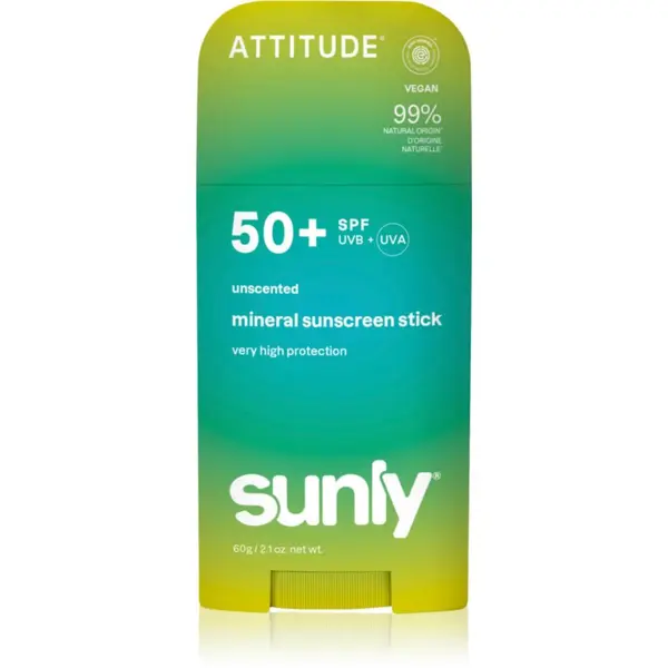 Attitude Attitude Sunly Mineral Sunscreen Stick SPF 50+ mineralna zaščitna krema za obraz in telo v paličici brez dišav 60 g
