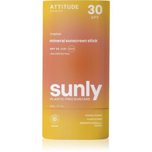 Attitude Attitude Sunly Sunscreen Stick mineralna krema za sončenje v paličici SPF 30 Tropical 60 g
