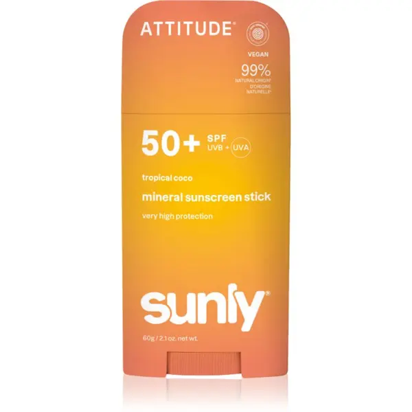 Attitude Attitude Sunly Tropical Coco mineralna zaščitna krema za obraz in telo v paličici SPF 50+ 60 g