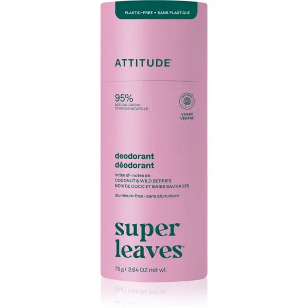 Attitude Attitude Super Leaves Natural Deodorant naravni trdi deodorant brez aluminija Coconut & Wild Berries 75 g