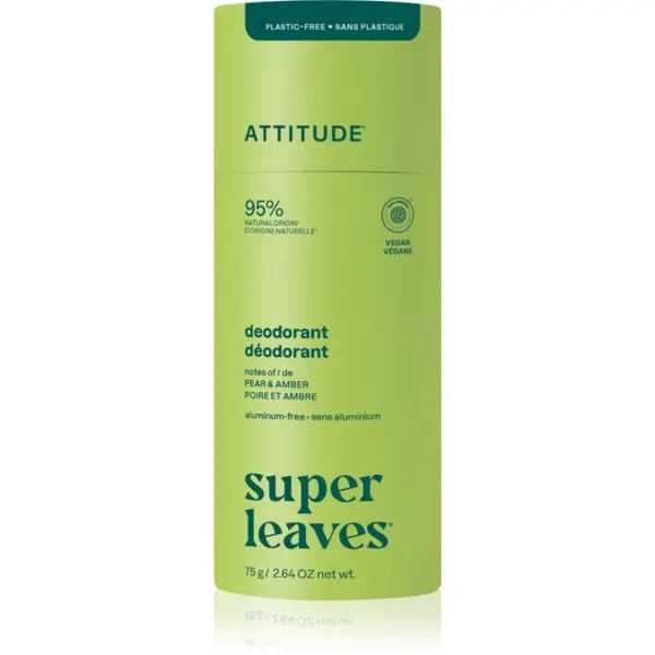 Attitude Attitude Super Leaves Natural Deodorant naravni trdi deodorant brez aluminija Pear & Amber 75 g