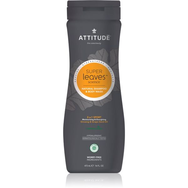 Attitude Attitude Super Leaves Sport Ginseng & Grape Seed Oil gel za prhanje in šampon 2v1 za moške 473 ml