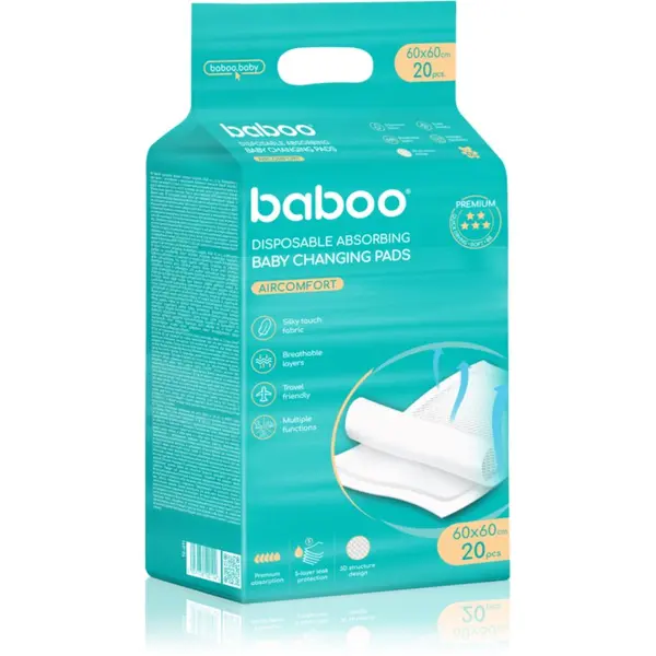 Baboo Baboo AirComfort Disposable Absorbing Changing Pads previjalne podloge za enkratno uporabo 60x60 cm 20 kos