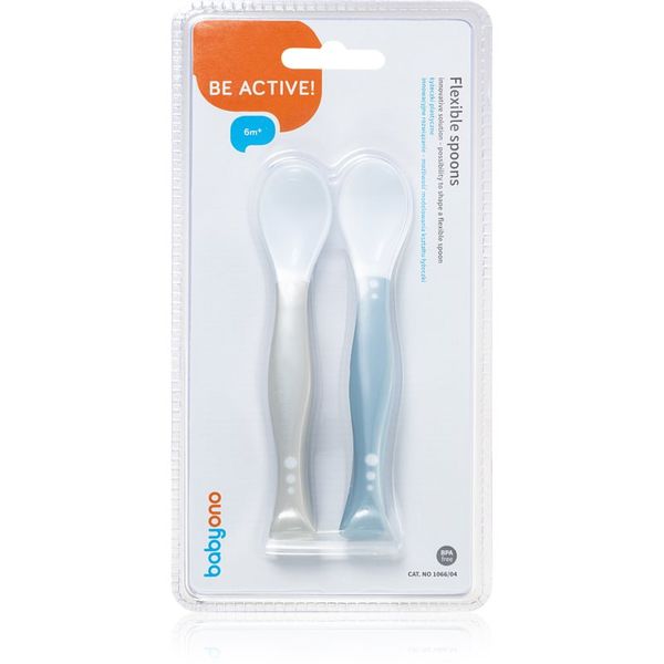 BabyOno BabyOno Be Active Flexible Spoons žlička Grey/Blue 2 kos