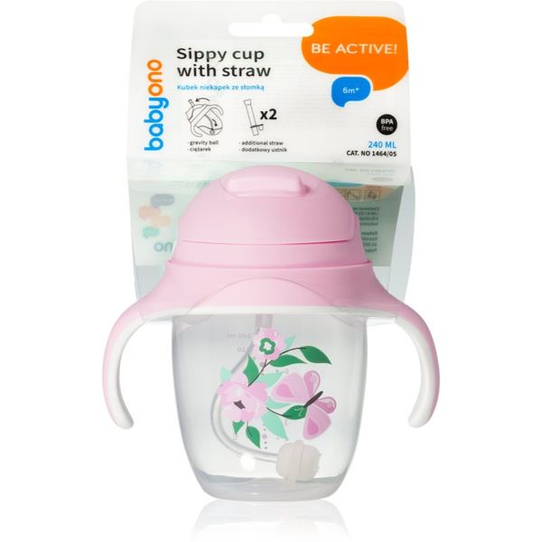 BabyOno BabyOno Be Active Sippy Cup with Weighted Straw otroški lonček s slamico 6 m+ Butterfly 240 ml