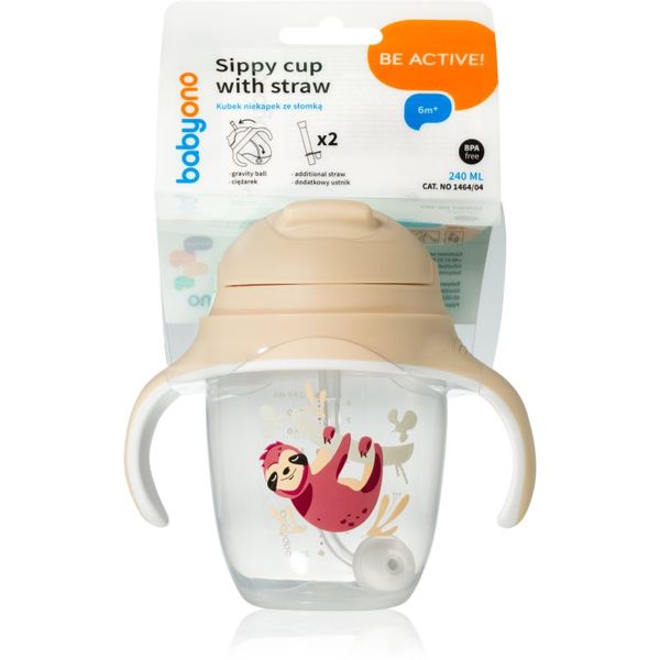 BabyOno BabyOno Be Active Sippy Cup with Weighted Straw otroški lonček s slamico 6 m+ Sloth 240 ml