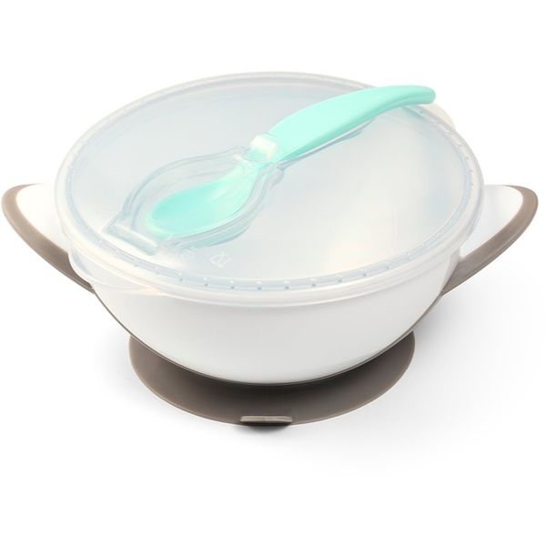 BabyOno BabyOno Be Active Suction Bowl with Spoon jedilni set za otroke Grey 6 m+ 2 kos