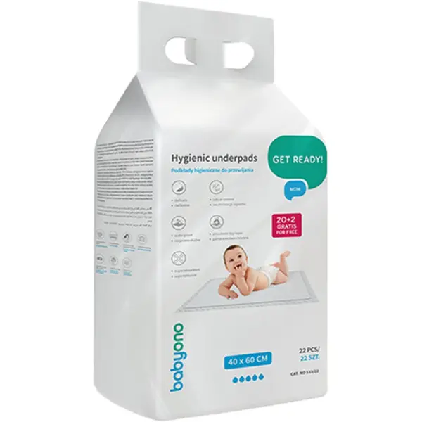 BabyOno BabyOno Get Ready Hygienic Underpads previjalne podloge za enkratno uporabo 40 x 60 cm 22 kos