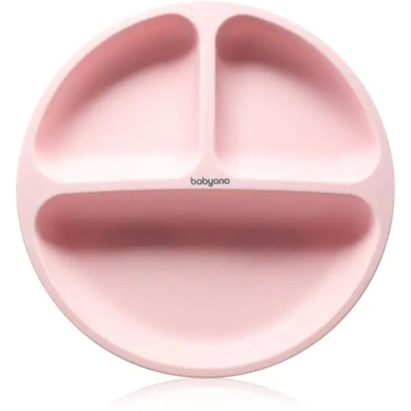 BabyOno BabyOno Siilicone Plate 6m+ deljeni krožnik s priseskom Pink 1 kos