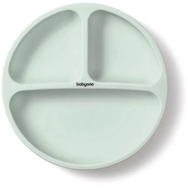 BabyOno BabyOno Siilicone Plate 6m+ deljeni krožnik s priseskom Sage 1 kos