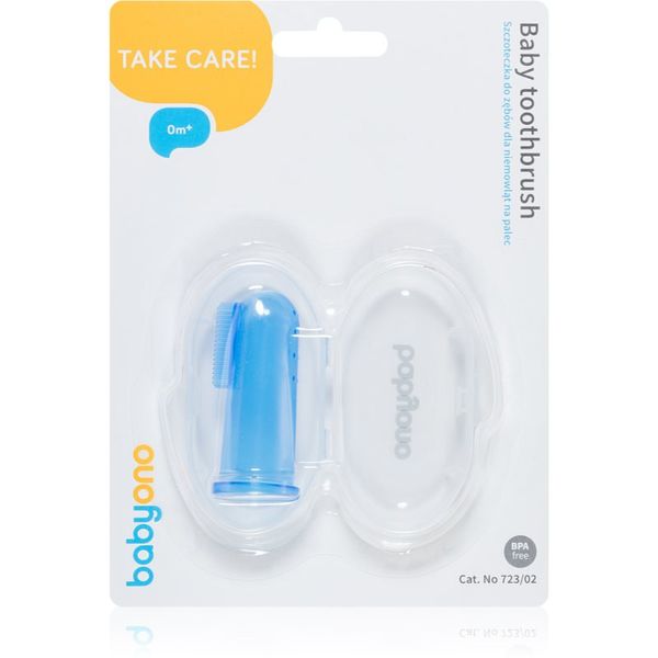 BabyOno BabyOno Take Care First Toothbrush otroška zobna ščetka za na prst z etuijem Blue 1 kos