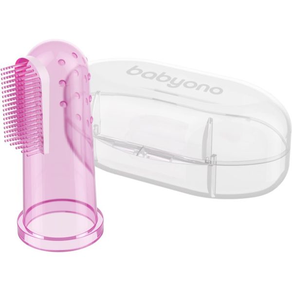 BabyOno BabyOno Take Care First Toothbrush otroška zobna ščetka za na prst z etuijem Pink 1 kos