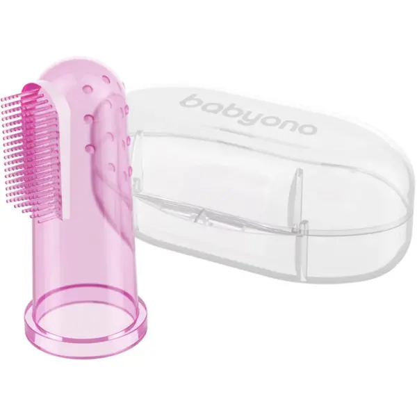 BabyOno BabyOno Take Care First Toothbrush otroška zobna ščetka za na prst z etuijem Pink 1 kos